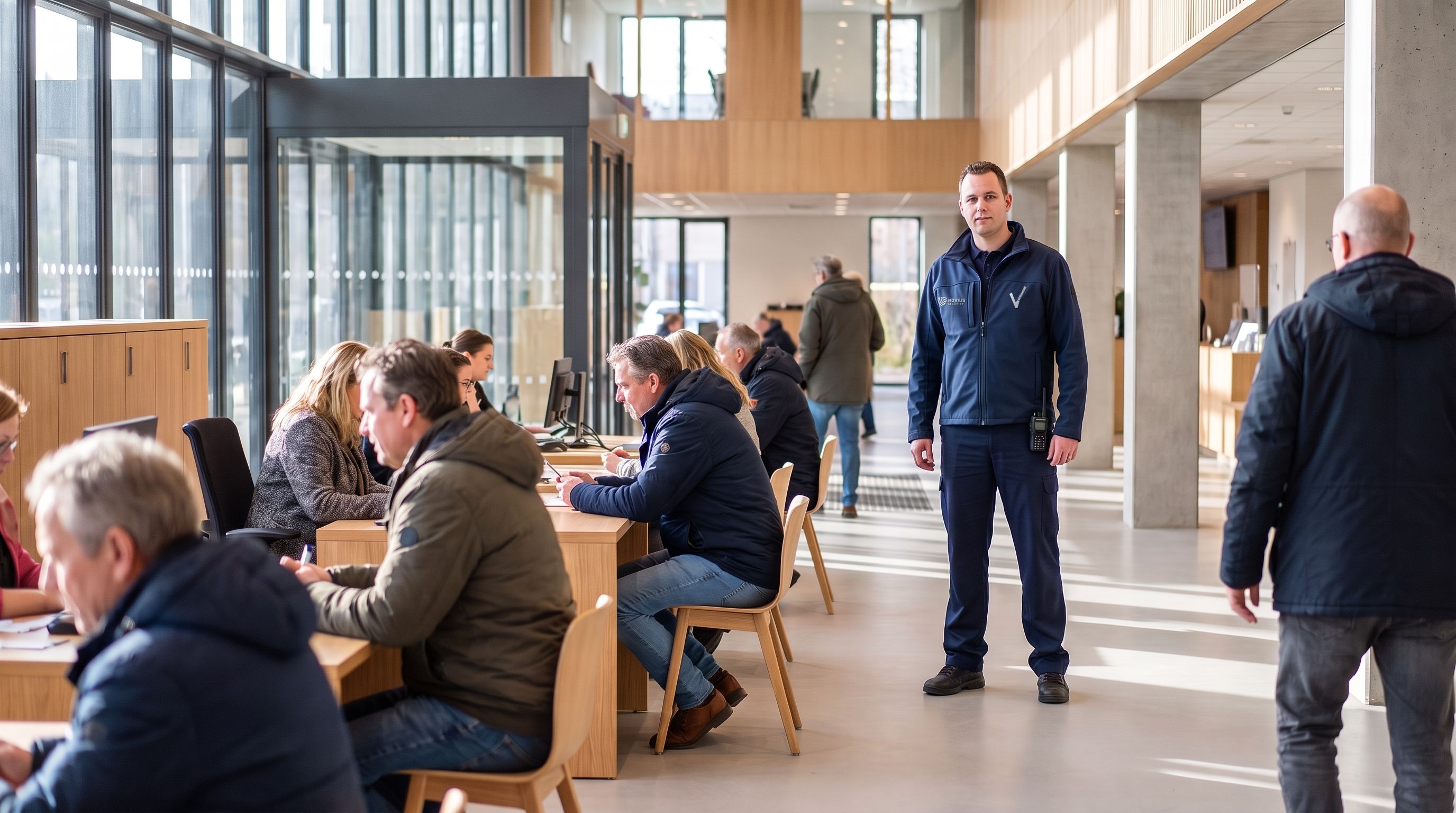 Beveiliger bij de publieksbalie van een overheidsgebouw